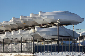 Boat storage on a clear winter day.