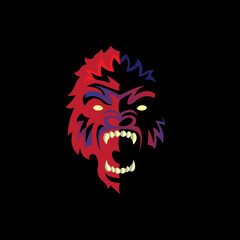 angry gorilla expression blue red color, logo vector icon