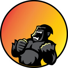 Angry big gorilla orange circle, logo vector icon
