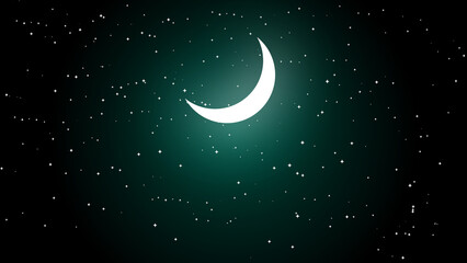Plakat Abstract dark green color evening sky with starry and half moon.