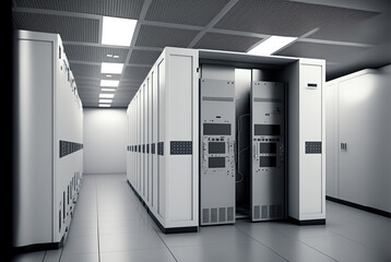High-tech data center with rows of servers and advanced cooling systems, generative ai