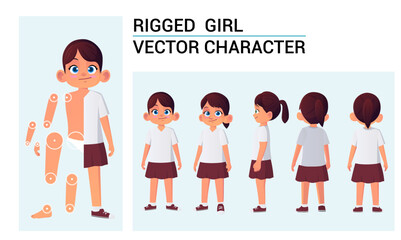 Fototapeta na wymiar Caucasian Young Girl Character Creation Pack, Vector Illustration