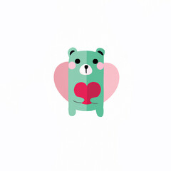 cute blue bear holding heart valentines day