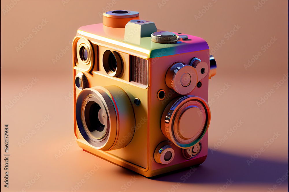Poster beautiful camera tape in neon light. minimalism retro style concept. 80s. background pattern for des