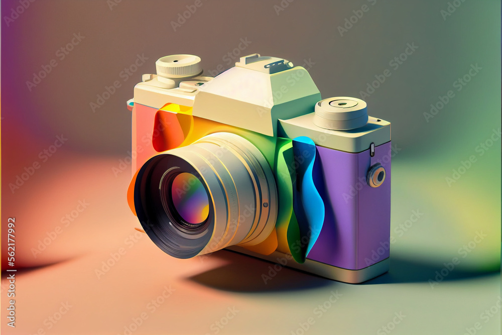 Poster beautiful camera tape in neon light. minimalism retro style concept. 80s. background pattern for des