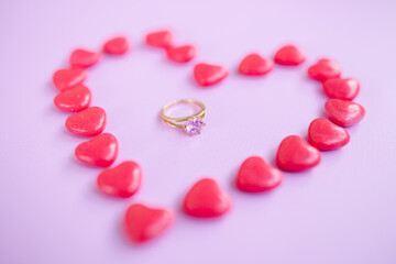 wedding ring for the bride on a pink background
