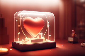 Valentine's Day, hearts in a glass case