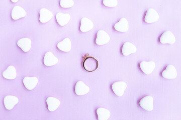 wedding ring for the bride on a pink background