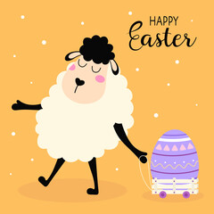 happy easter card with sheep and egg