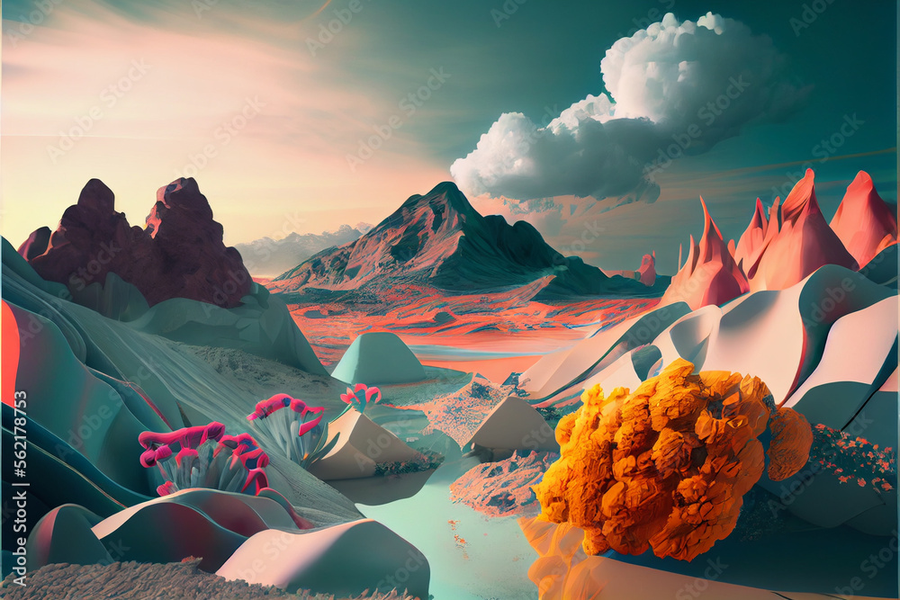 Poster beautiful abstract surreal landscape. generative ai technology
