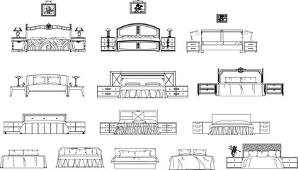 sketch vector illustration of luxury classic bed
