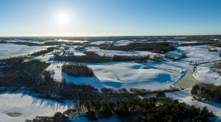 A winter day in the countryside of Latvia, Latgale.Lake Sivers