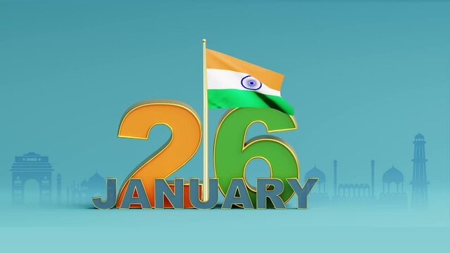 Happy Indian Republic Day with flag background, video animation