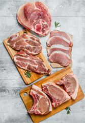 variety of raw meat pork.