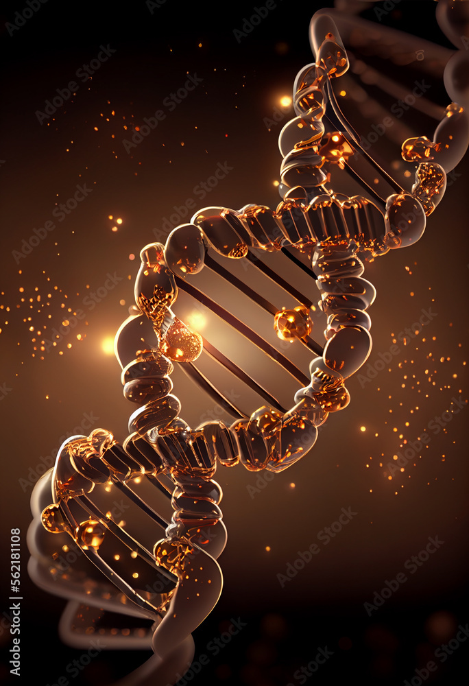 Aufkleber beautiful golden dna molecule with yellow light symbol icons on a blue background. background patter