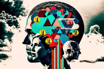 Business Graph Geschäftsgrafik Brainstorming Collage Abstrakte Welt Energie Geld Generative AI, Digital Art Background Cover Illustration