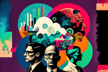 Business Graph Geschäftsgrafik Brainstorming Collage Abstrakte Welt Energie Geld Generative AI, Digital Art Background Cover Illustration
