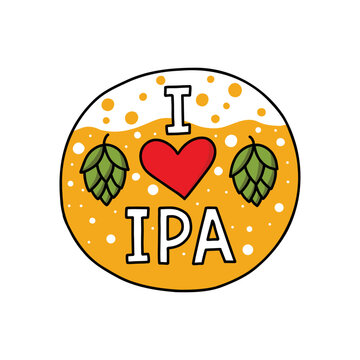 i love ipa doodle sticker, vector color line illustration
