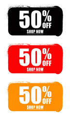 30% off sale design in grunge effect. Set of grunge sticker with 30 percent off in a flat design with halftone. For sale, promotion, advertising