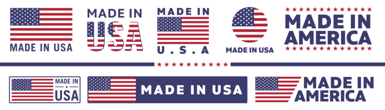 made in USA icon set. USA made product icon suitable for commerce business. badge, seal, sticker, logo, and symbol Variants. Isolated vector illustration	