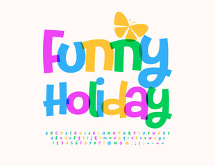 Vector creative Banner Funny Holiday. Playful handwritten Font. Watercolor Alphabet Letters and Numbers set