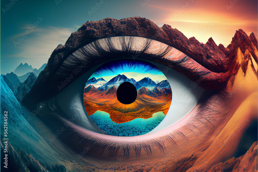 Poster abstract eye concept looking on a nebula dust in infinite space background