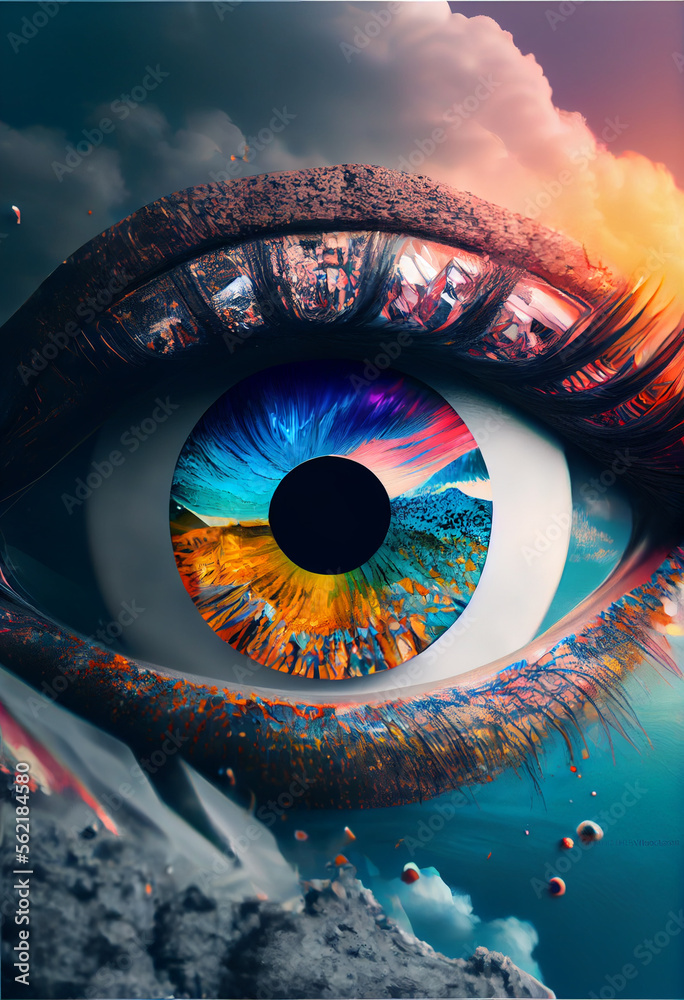 Poster abstract eye concept looking on a nebula dust in infinite space background