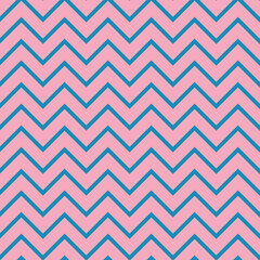 Blue zig zag seamless geometric background texture. Popular blue zigzag chevron pattern on pink background