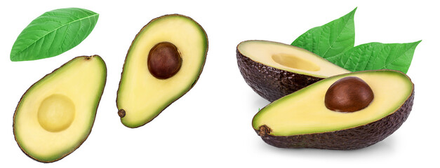 half avocado isolated on white background close-up. Top view