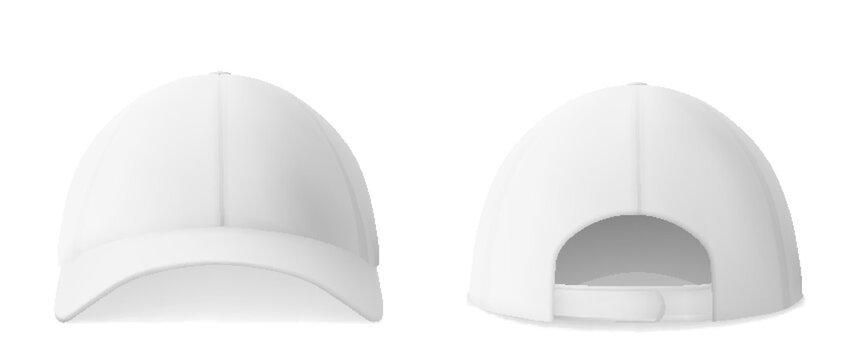 White baseball cap isolated on white background, front and back view.
