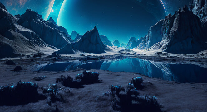 Abstract dark landscape of deep alien planet