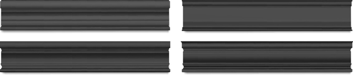 Set of black skirting baseboard molding. Plaster interior decor. Vector illustration.
