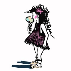 Young little girl with ice cream 