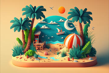 Obraz premium Beach with palm trees - Generative AI