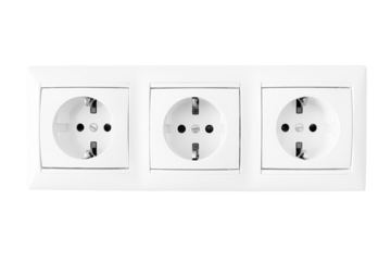 White triple electrical outlet. Isolated png with transparency