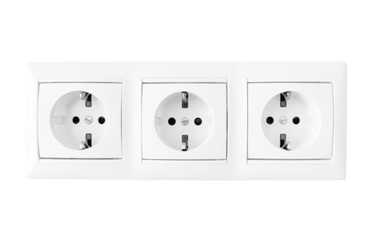 White triple electrical outlet. Isolated png with transparency