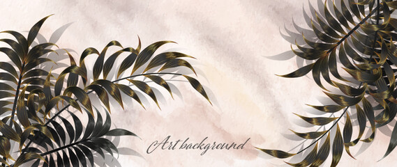 Botanical art wallpaper with palm leaves. Modern creative design for home decor, banners, and prints. Vector illustration.