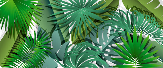 Botanical art wallpaper with palm leaves. Modern creative design for home decor, banners, and prints. Vector illustration.