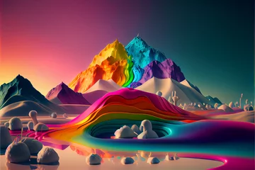 Wandcirkels Paars Beautiful abstract landscape rainbow concept, contemporary colors and mood social background  © Oleksandr