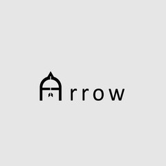 Letter A arrow logo minimalistic vector design. Isolated gray background
