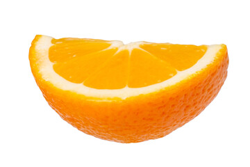 Fresh juicy orange cut piece. Isolated on white background.