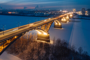 Molitovsky bridge in Nizhny Novgorod on winter night 