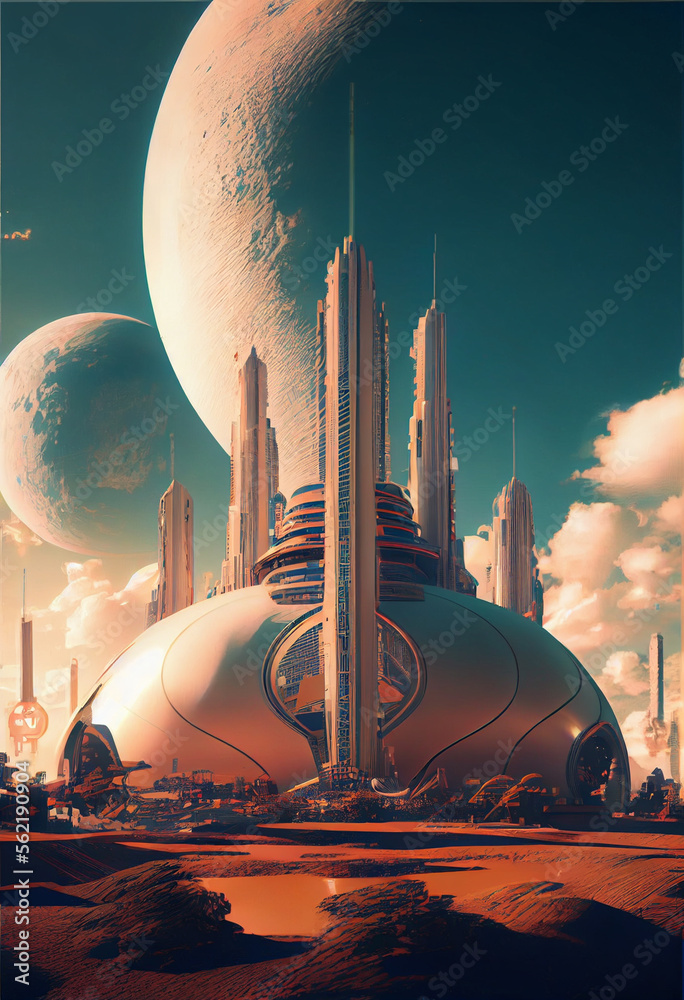 Aufkleber beautiful abstract surreal landscape retro futuristic world of computer space in the style of scienc