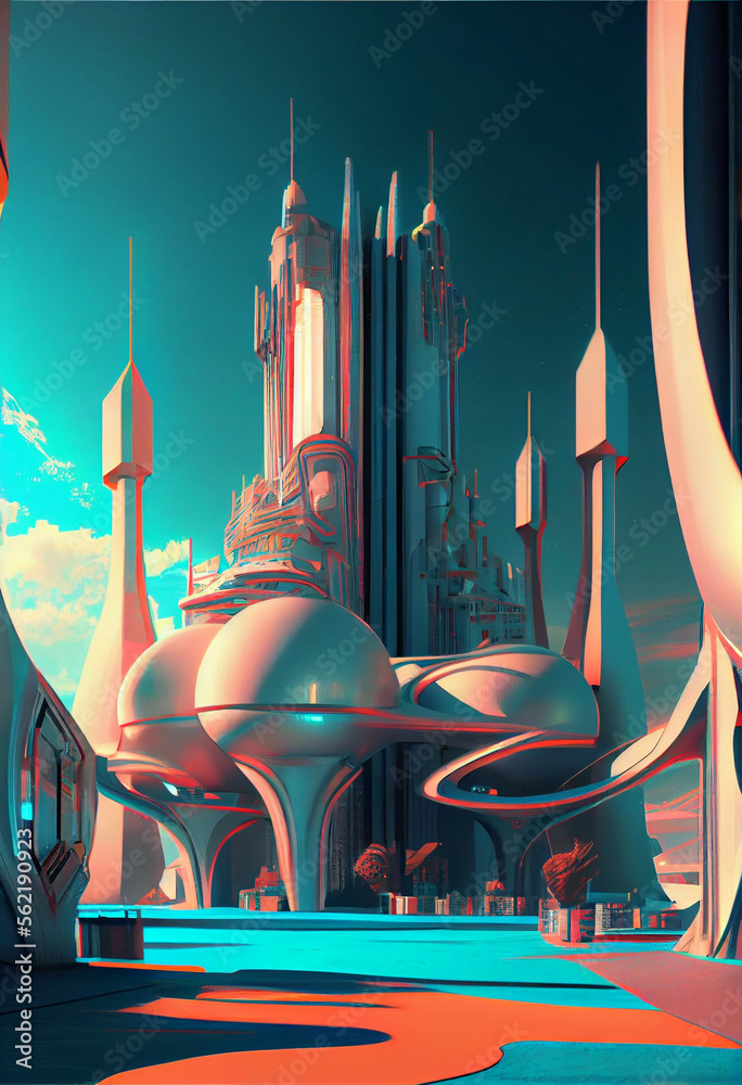 Aufkleber beautiful abstract surreal landscape retro futuristic world of computer space in the style of scienc