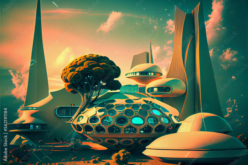 Aufkleber beautiful abstract surreal landscape retro futuristic world of computer space in the style of scienc
