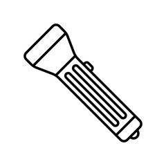 Flashlight icon. Torch. Black contour linear silhouette. Side view. Editable strokes. Vector simple flat graphic illustration. Isolated object on a white background. Isolate.