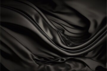 Obraz premium Black luxury silk background, Crumpled black satin texture background or elegant wallpaper design, background, Generative AI