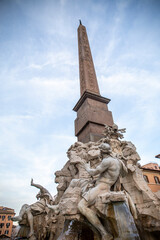 Fototapeta na wymiar Obelisk from piazza Navona in the center of Rome, in the fountain made by Bernini