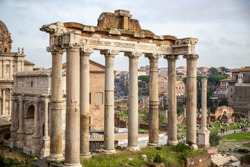 Fototapeta premium Roman Forum, its ruins of different constructions of the time, in Rome