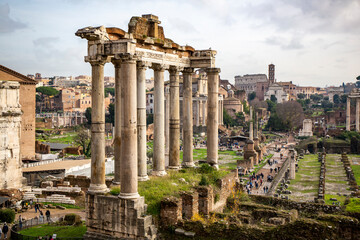 Roman Forum, its ruins of different constructions of the time, in Rome